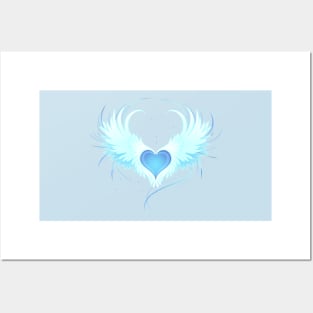 Angel Heart on Blue Background Posters and Art